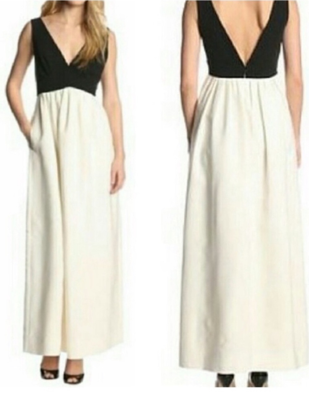 Jill Jill Stuart Dresses 4 Colorblock Plunge Gown Black/Ivory - Picture 5 of 5